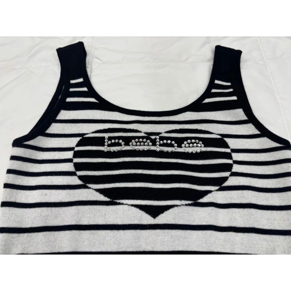 Ladies Medium Vintage 2b bebe Black and White Stripes with Rhinestones Top